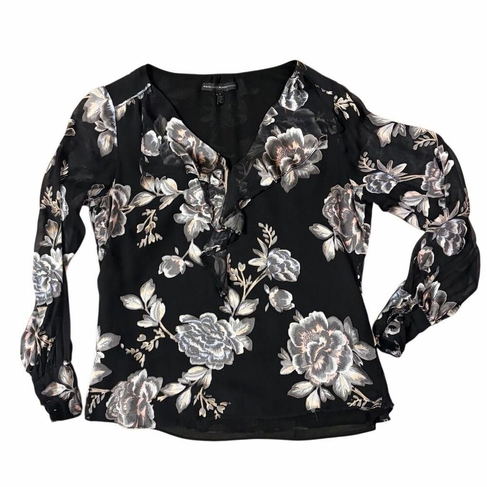 White House Black Market Silk-Blend Floral Burnout Blouse - Sz Med - Picture 4 of 14